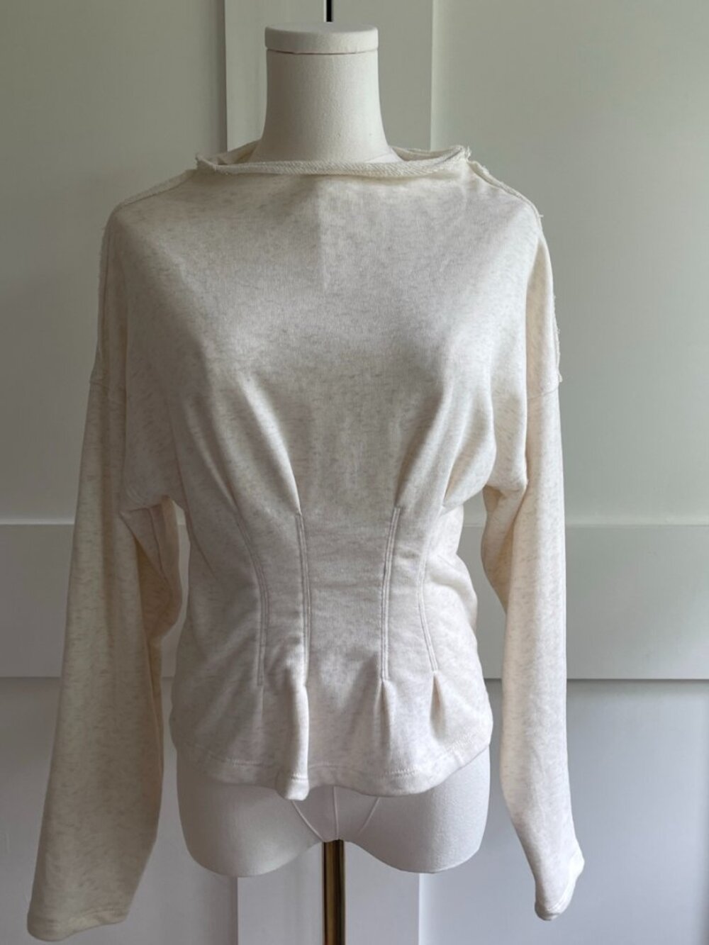 Pilcro Anthropologie XS Cream Corset Waist Sweatshirt Top Peplum Long Sleeve